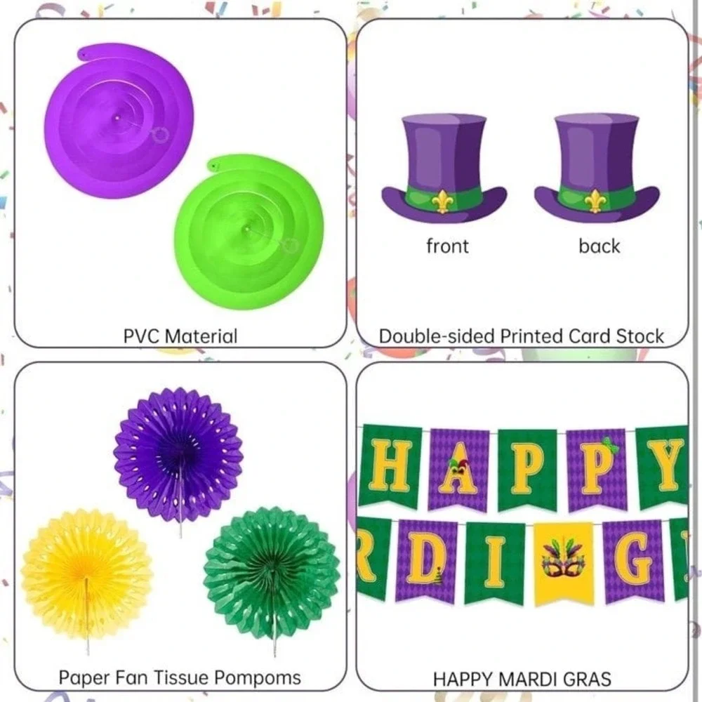 54 Pieces Mardi Gras Party Decorations and Supplies Set, Purple Green and Gold P
